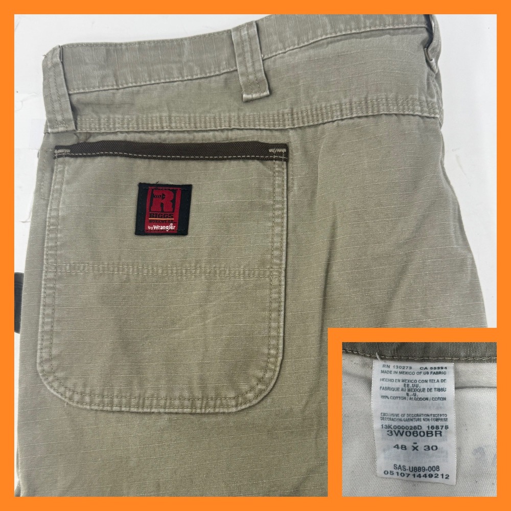 Wrangler RIGGS Workwear Cargo Pants Mens 48x30 Green Ripstop 3W060BR